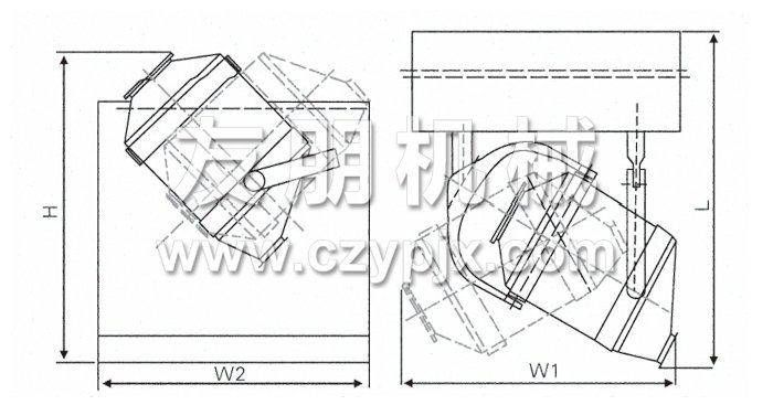 三維運(yùn)動混合機(jī)結(jié)構(gòu)示意圖